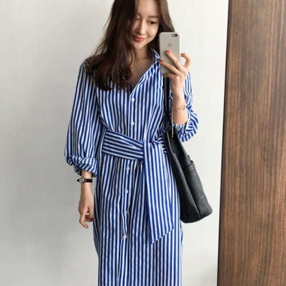 Hamptons Blue & White Striped Shirt Dress - Picture 4 of 8